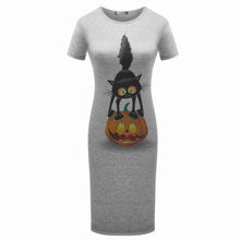 Originality Clothing Round Neck Short Sleeve Knee Length Elegant Pencil Dresses Summer Fashion Cute print Women cat Solid Dress
