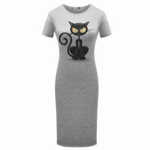 Originality Clothing Round Neck Short Sleeve Knee Length Elegant Pencil Dresses Summer Fashion Cute print Women cat Solid Dress