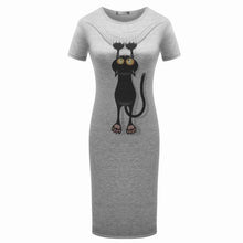Originality Clothing Round Neck Short Sleeve Knee Length Elegant Pencil Dresses Summer Fashion Cute print Women cat Solid Dress