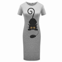Originality Clothing Round Neck Short Sleeve Knee Length Elegant Pencil Dresses Summer Fashion Cute print Women cat Solid Dress