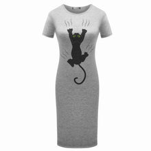 Originality Clothing Round Neck Short Sleeve Knee Length Elegant Pencil Dresses Summer Fashion Cute print Women cat Solid Dress