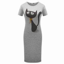 Originality Clothing Round Neck Short Sleeve Knee Length Elegant Pencil Dresses Summer Fashion Cute print Women cat Solid Dress