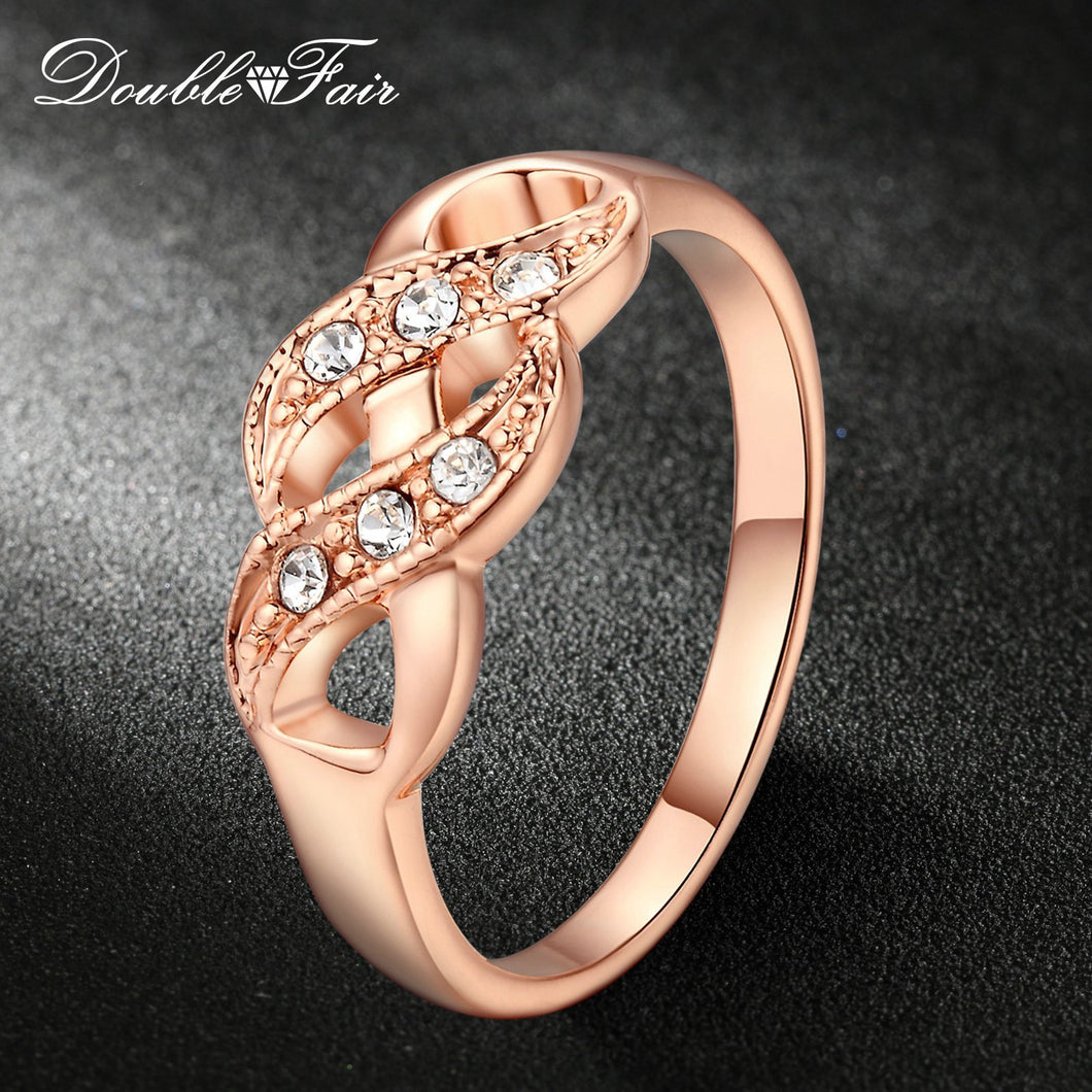 Double Fair Cubic Zirconia Infinity Rings Rose Gold Color Fashion Spacial Wedding/Engagement Ring Jewelry For Women Gift DFR334