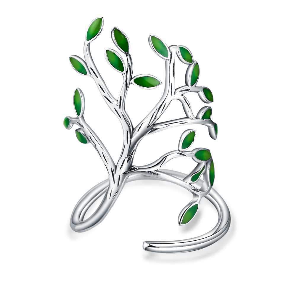 JEXXI 925 Sterling Silver Drop Glaze Leaves Open Rings For Women Handmade Prevent Allergy Sterling-silver-jewelry Ring