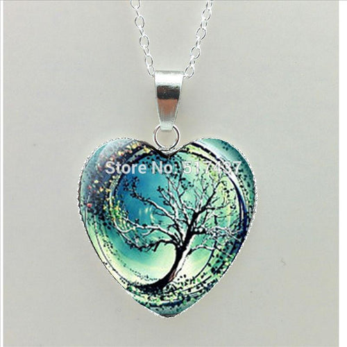 2016 New Divergent Heart Necklace Divergent Tree Pendant Jewelry Women Heart Necklace Art Glass Necklace HZ3