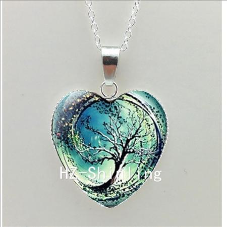 2016 New Divergent Heart Necklace Divergent Tree Pendant Jewelry Women Heart Necklace Art Glass Necklace HZ3