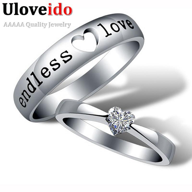 Heart Zircon Endless Love Engagement Ring Wedding Couple Rings Aneis Mens Jewelry Commitment Rings Silver Ringen Anel Bague J205