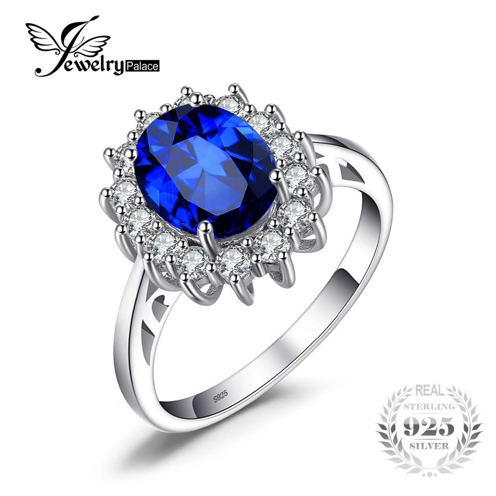 JewelryPalace Princess Diana 3.2 ct Created Blue Sapphire Ring 925 Sterling Silver Engagement Rings For Women Brand Fine Jewelry