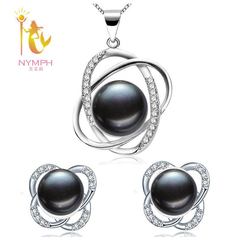 [NYMPH] Wedding Pearl Jewelry Set Pearl Jewelry Natural Fresh Water Pearl Necklace Pendant Earrings with Box Rose[T202]