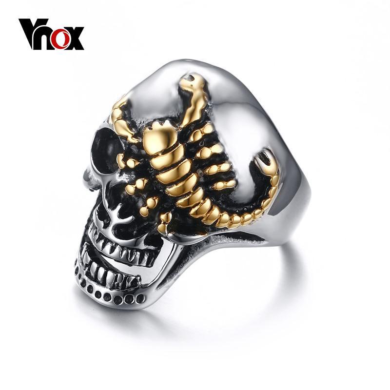 Vnox Men's Skull Bone Biker Rings Punk Scorpion Stainless Steel Male Retro Jewelry Halloween Undead Decorations Accessory