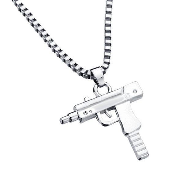 2017 New Punk Mask Plug Gold Silver Metal Submachine Hatet Maxi Pistol Necklace & Pendants Hip Hop Jewelry for Men Women
