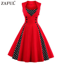 ZAFUL Vintage Retro Women Dress Sleeveless Polka Dot 2017 Summer Party Evening Vestido Elegant Ladies Red A Line Plus Size 4XL