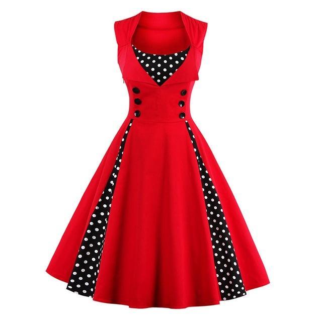 ZAFUL Vintage Retro Women Dress Sleeveless Polka Dot 2017 Summer Party Evening Vestido Elegant Ladies Red A Line Plus Size 4XL