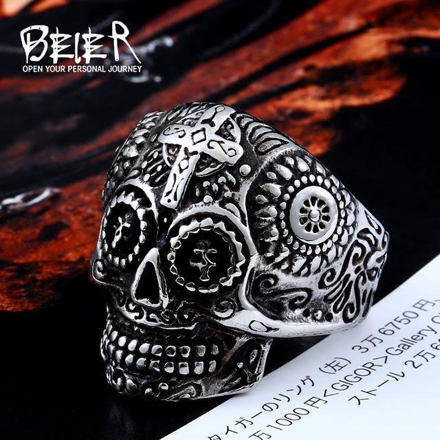 Beier 316L Stainless Steel ring skull biker men Ring hot sale Man's fashion jewelry LLBR8-327R