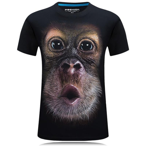 2016 summer Men's brand clothing O-Neck short sleeve animal T-shirt monkey/lion 3D Digital Printed T shirt Homme large size