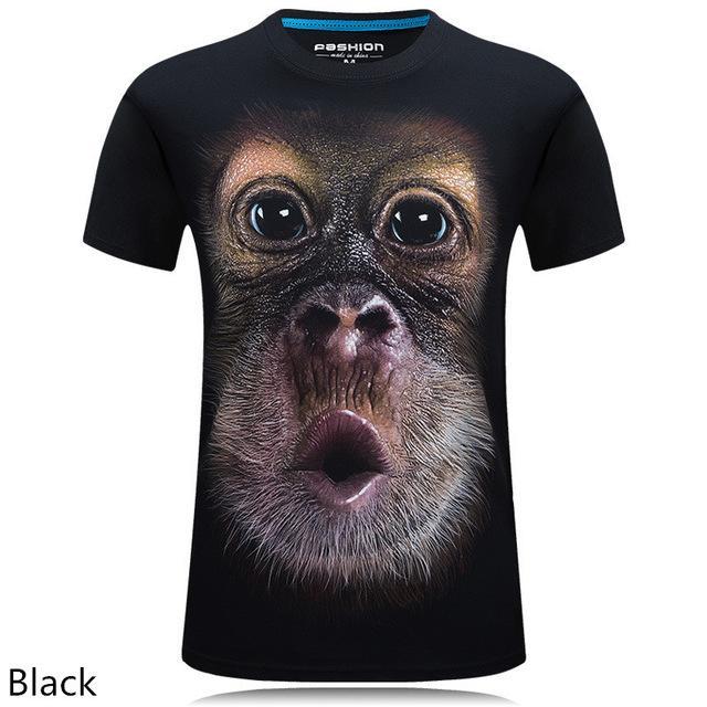 2016 summer Men's brand clothing O-Neck short sleeve animal T-shirt monkey/lion 3D Digital Printed T shirt Homme large size