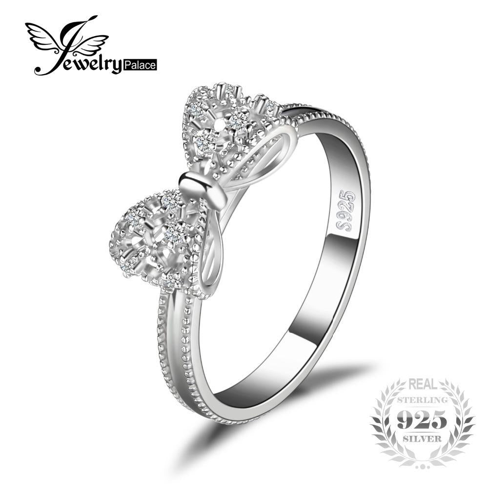 JewelryPalace Bow Anniversary Wedding Ring For Women Soild 925 Sterling Silver Jewelry For Girl Party Friend Gift