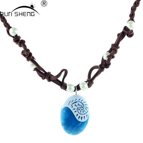 2017 Moana Ocean Rope Chain Necklaces Blue Stone Necklaces & Pendants Leather Suede Choker Necklace for women Girls jewelry