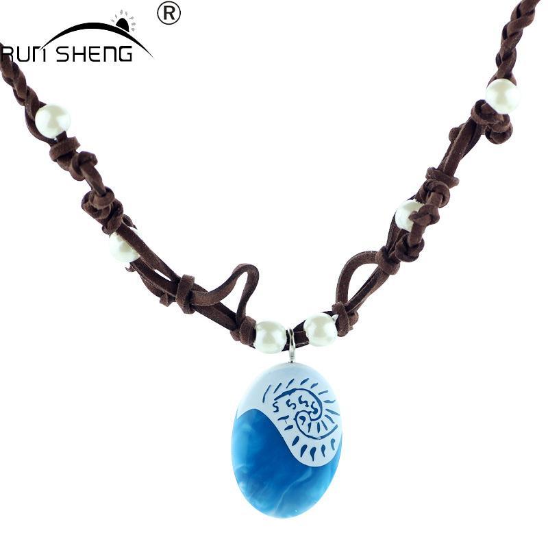 2017 Moana Ocean Rope Chain Necklaces Blue Stone Necklaces & Pendants Leather Suede Choker Necklace for women Girls jewelry