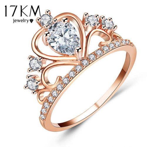 17KM Wedding Jewelry Finger Crystal Heart Crown Rings For Women New Lover Cubic Zirconia Ring Female Engagement Party Wholesale