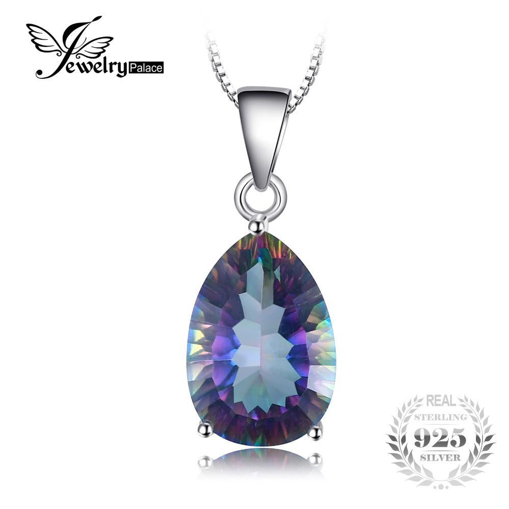 JewelryPalace 4ct Genuine Multicolor Rainbow Fire Mystic Topaz Pendant Pear Real Pure 925 sterling Silver Brand New For Women