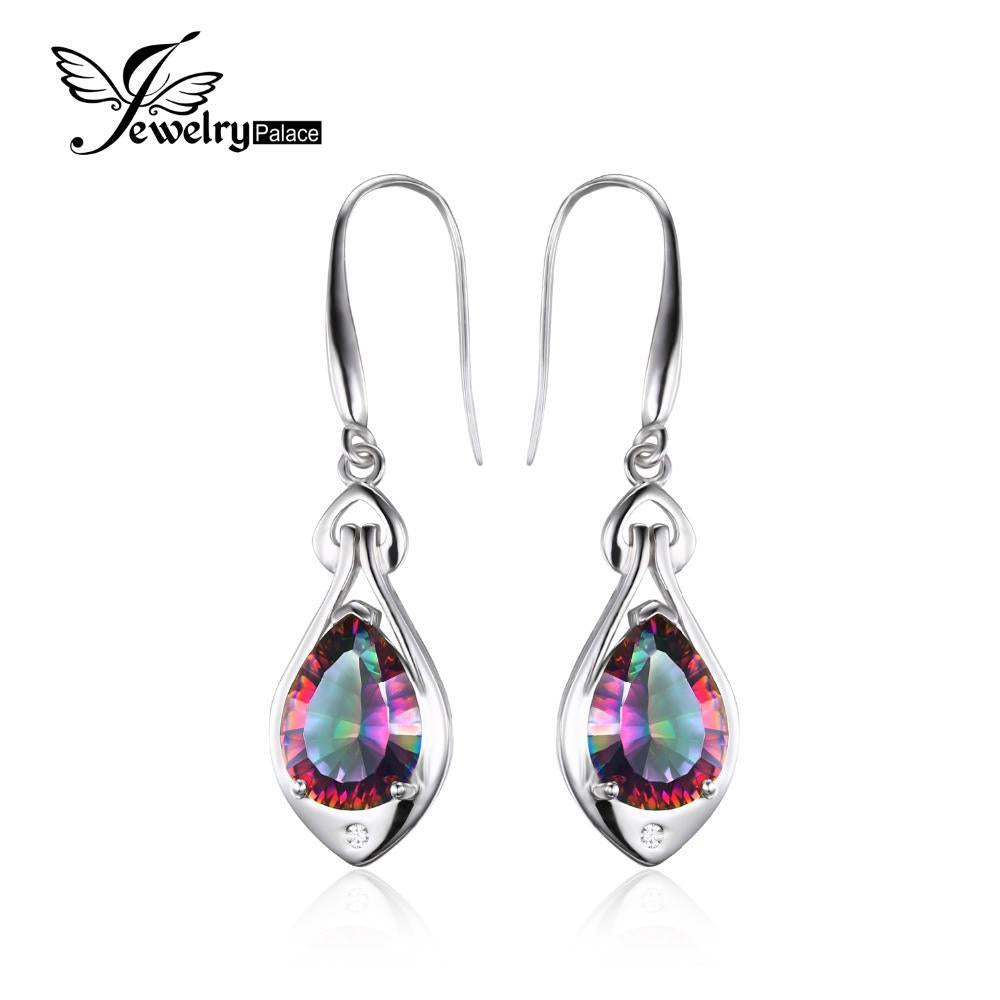Jewelrypalace Water Drop 6.8ct Genuine Rainbow Fire Mystic Topaz Dangle Earrings Pure 925 Sterling Silver Fine Jewelry For Women