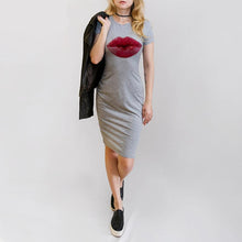 2017 New Fashion Autumn Style Women Dress Elegant Ladies Sexy Casual Print Red Lips Short Sleeve Pencil Dresses Female Vestidos