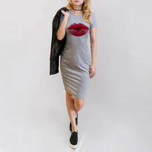 2017 New Fashion Autumn Style Women Dress Elegant Ladies Sexy Casual Print Red Lips Short Sleeve Pencil Dresses Female Vestidos