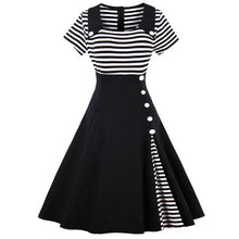 VESTLINDA Vintage Striped Buttoned Pin Up Dress Women Black White Cotton Summer Short Sleeve Dress 2017 Retro 50s 60s Dresses