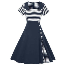 VESTLINDA Vintage Striped Buttoned Pin Up Dress Women Black White Cotton Summer Short Sleeve Dress 2017 Retro 50s 60s Dresses
