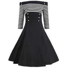 VESTLINDA Vintage Striped Buttoned Pin Up Dress Women Black White Cotton Summer Short Sleeve Dress 2017 Retro 50s 60s Dresses