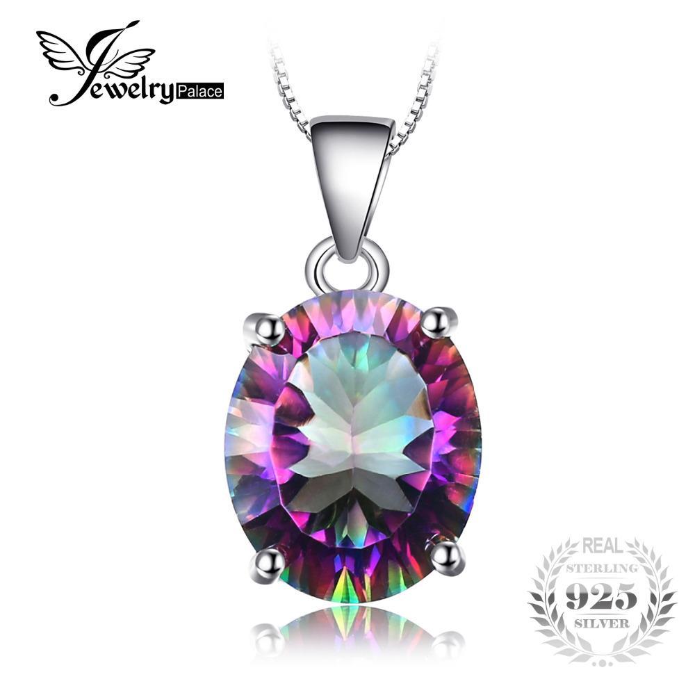 JewelryPalace 2.5ct Rainbow Fire Mystic Topaz Concave Oval Pendant 925 Sterling Silver Fine Jewelry For Women Gift Without Chain