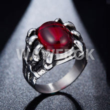 WAWFROK Fashion Stainless Steel Skull Rings Women Ring Silvery Ring Man's Popular Punk Red Jewelry Claw Finger Circle R-128