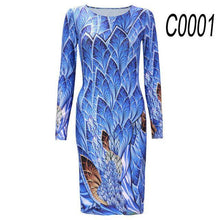 2017 Autumn New Fashion women Dress O-neck Long-sleeved Slim and elegant Retro Dress Sexy printing Casual Dress