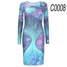 2017 Autumn New Fashion women Dress O-neck Long-sleeved Slim and elegant Retro Dress Sexy printing Casual Dress