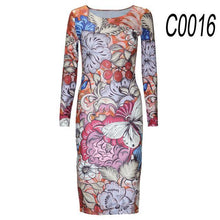 2017 Autumn New Fashion women Dress O-neck Long-sleeved Slim and elegant Retro Dress Sexy printing Casual Dress
