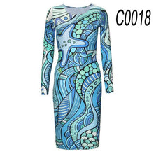 2017 Autumn New Fashion women Dress O-neck Long-sleeved Slim and elegant Retro Dress Sexy printing Casual Dress