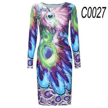 2017 Autumn New Fashion women Dress O-neck Long-sleeved Slim and elegant Retro Dress Sexy printing Casual Dress