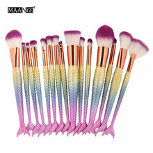 6-15PCS Mermaid Makeup Brushes Set Foundation Blending Powder Eyeshadow Contour Concealer Blush Cosmetic Beauty Make Up Tool Kit