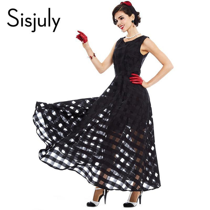 Sisjuly 2017 maxi summer dress black plaid women long dress sleeveless tank a-line  long party girl bohemian fall maxi dress